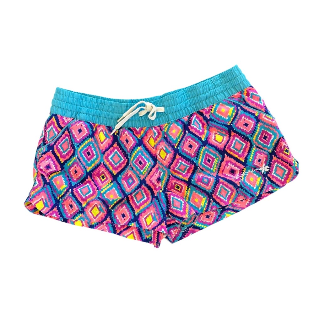 Raya Sun Women Pink Blue Geometric Ikat Print Board Shorts Swim Trunks Medium
